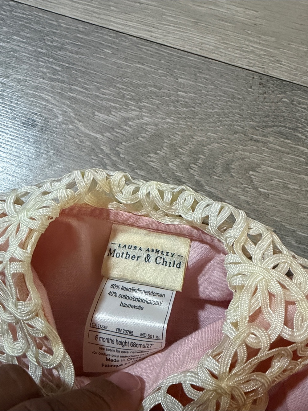 Laura Ashley Pink Baby Dress with Cream Crochet Trim - Picture 2 of 3